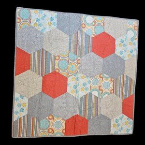 Retro Hexagon Baby Blanket Quilt Colorful Geometric Thin Tummy Time 38" Orange